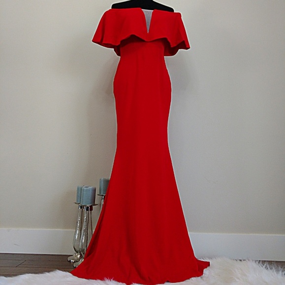 Dresses & Skirts - 🆕Cherry Red Flounce/Off Shoulder Gown